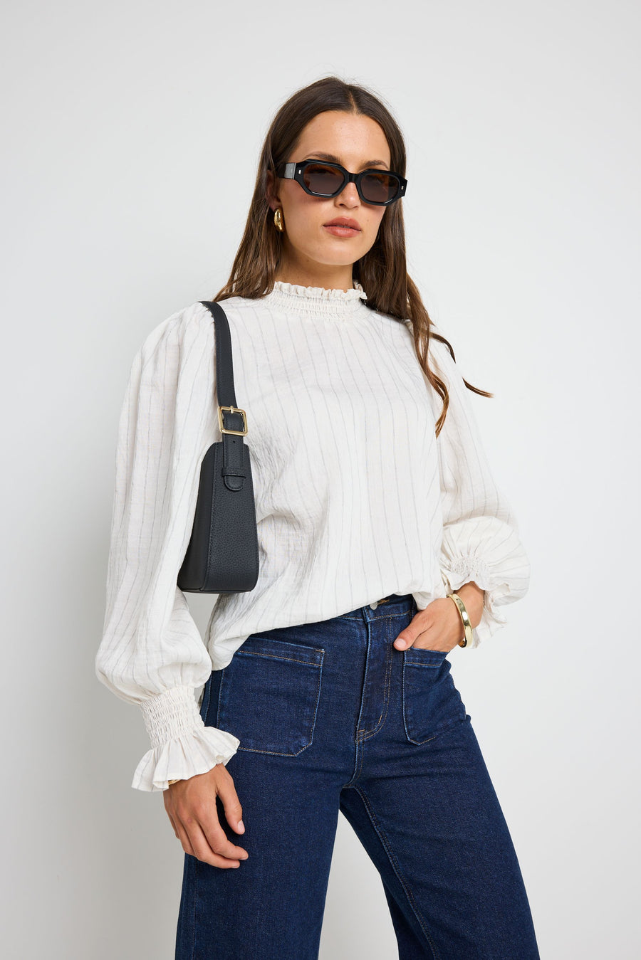 IVY + JACK EMPHATIC IVORY STRIPE HIGH NECK TOP - WILDROSE