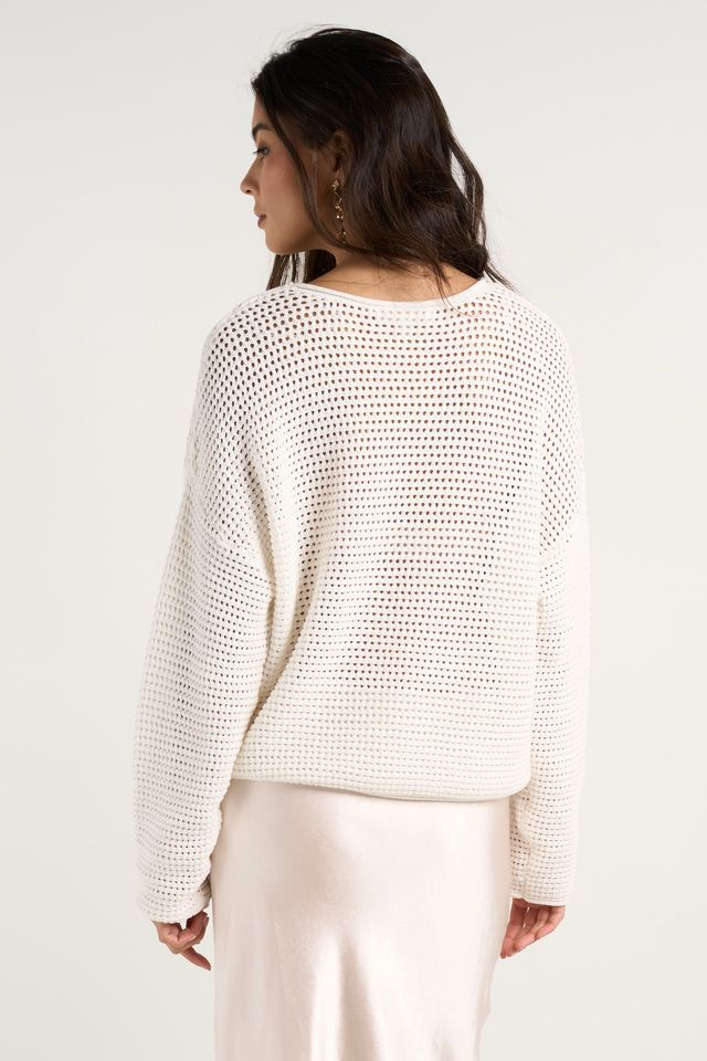 RE:UNION DAWN IVORY CROCHET KNIT JUMPER - IVORY - WILDROSE