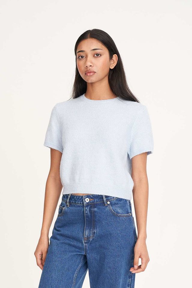 HUFFER KENZIE CROP KNIT TEE - ICE BLUE - WILDROSE