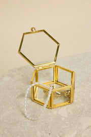 WILLOW & MAE GLASS WITH GOLD TRIM SMALL HEXAGONAL JEWELLERY BOXES - WILDROSE
