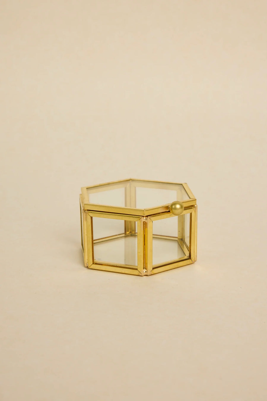 WILLOW & MAE GLASS WITH GOLD TRIM SMALL HEXAGONAL JEWELLERY BOXES - WILDROSE