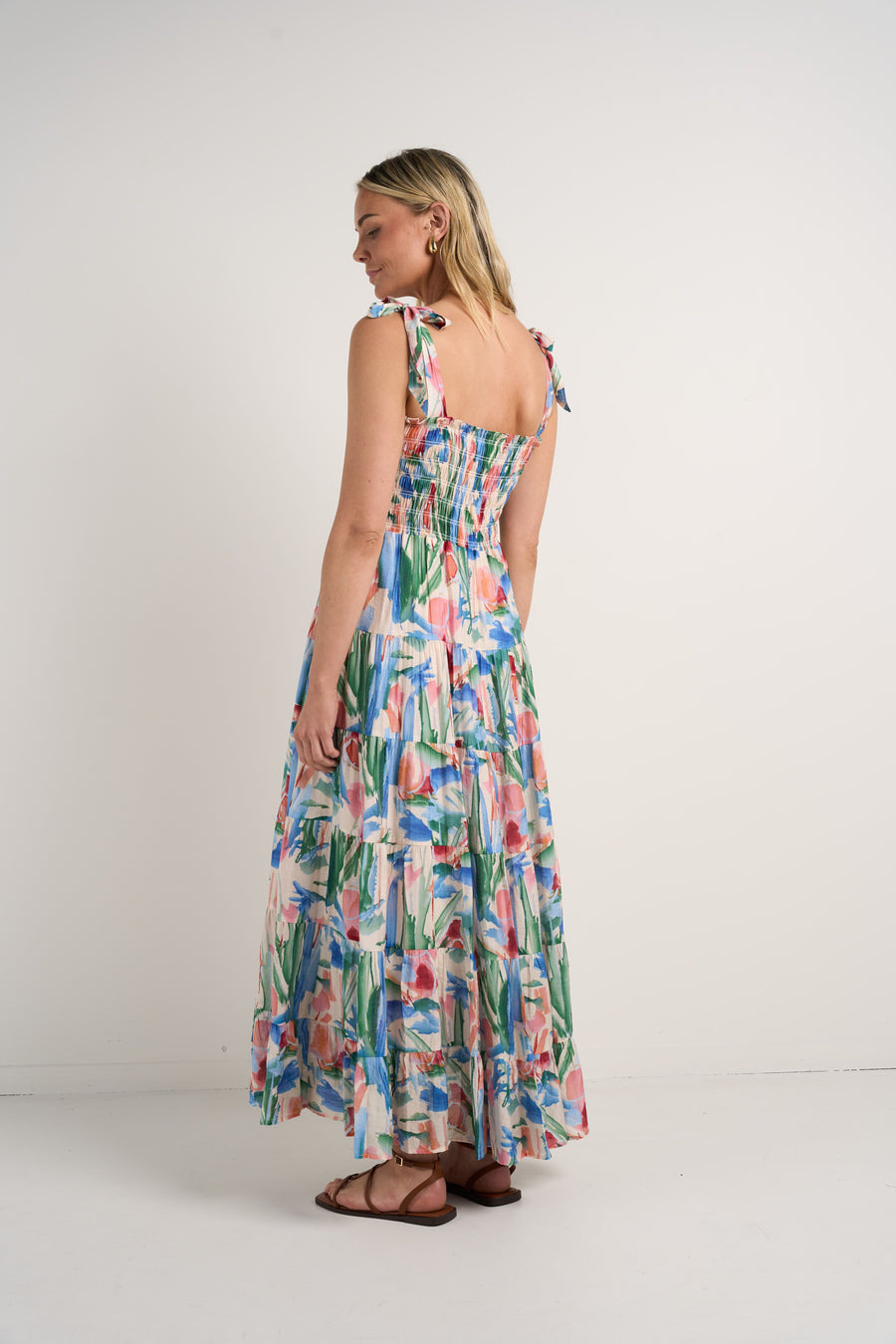 IVY + JACK ISABELLA WATERCOLOUR STRAPPY TIERED MAXI DRESS - WILDROSE