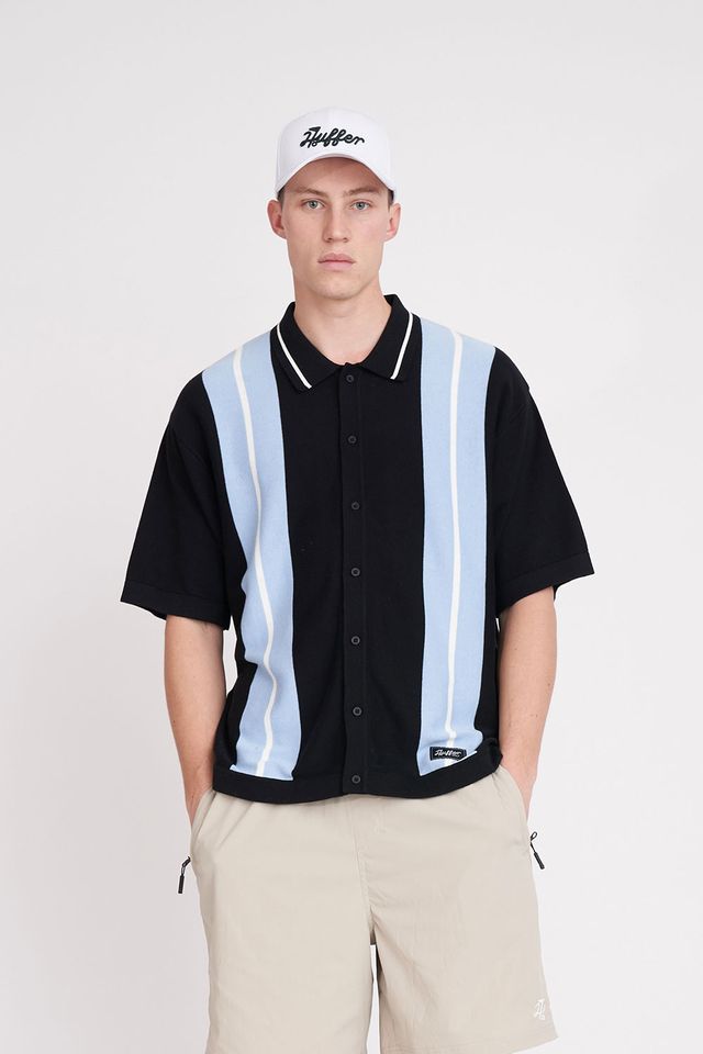 HUFFER MENS BIRDIE KNIT SHIRT - BLACK - WILDROSE
