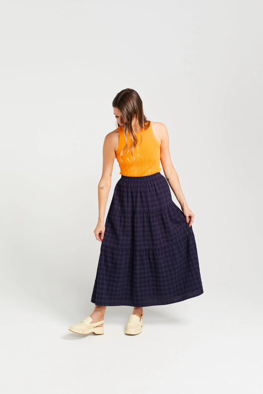 THING THING CLARA SKIRT - NAVY CHECK - WILDROSE