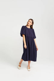 THING THING LUCINDA DRESS - NAVY CHECK - WILDROSE