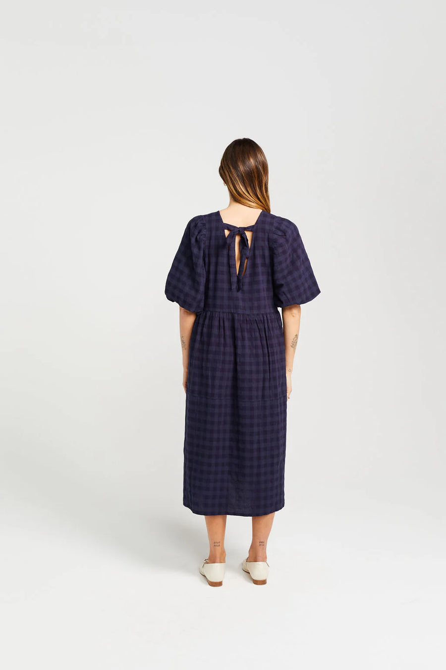 THING THING LUCINDA DRESS - NAVY CHECK - WILDROSE