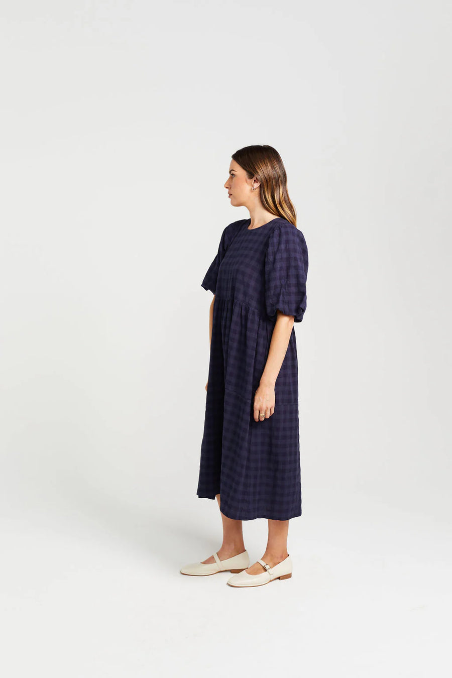 THING THING LUCINDA DRESS - NAVY CHECK - WILDROSE