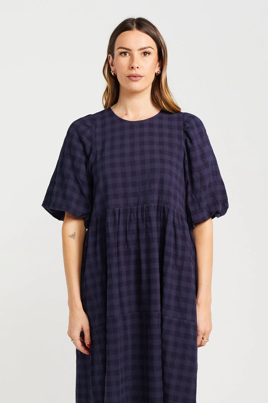 THING THING LUCINDA DRESS - NAVY CHECK - WILDROSE