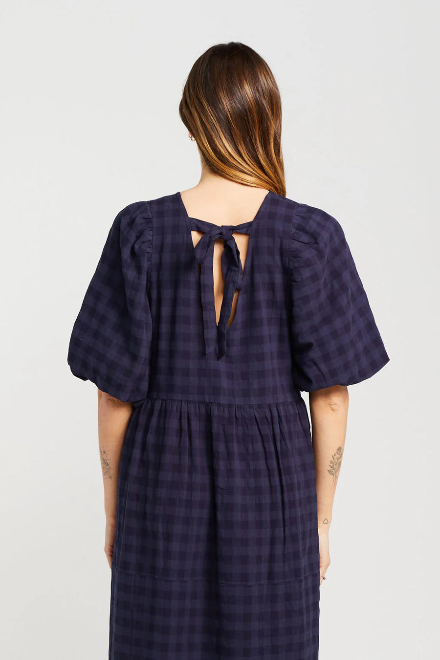 THING THING LUCINDA DRESS - NAVY CHECK - WILDROSE