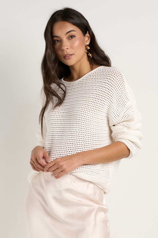 RE:UNION DAWN IVORY CROCHET KNIT JUMPER - IVORY - WILDROSE