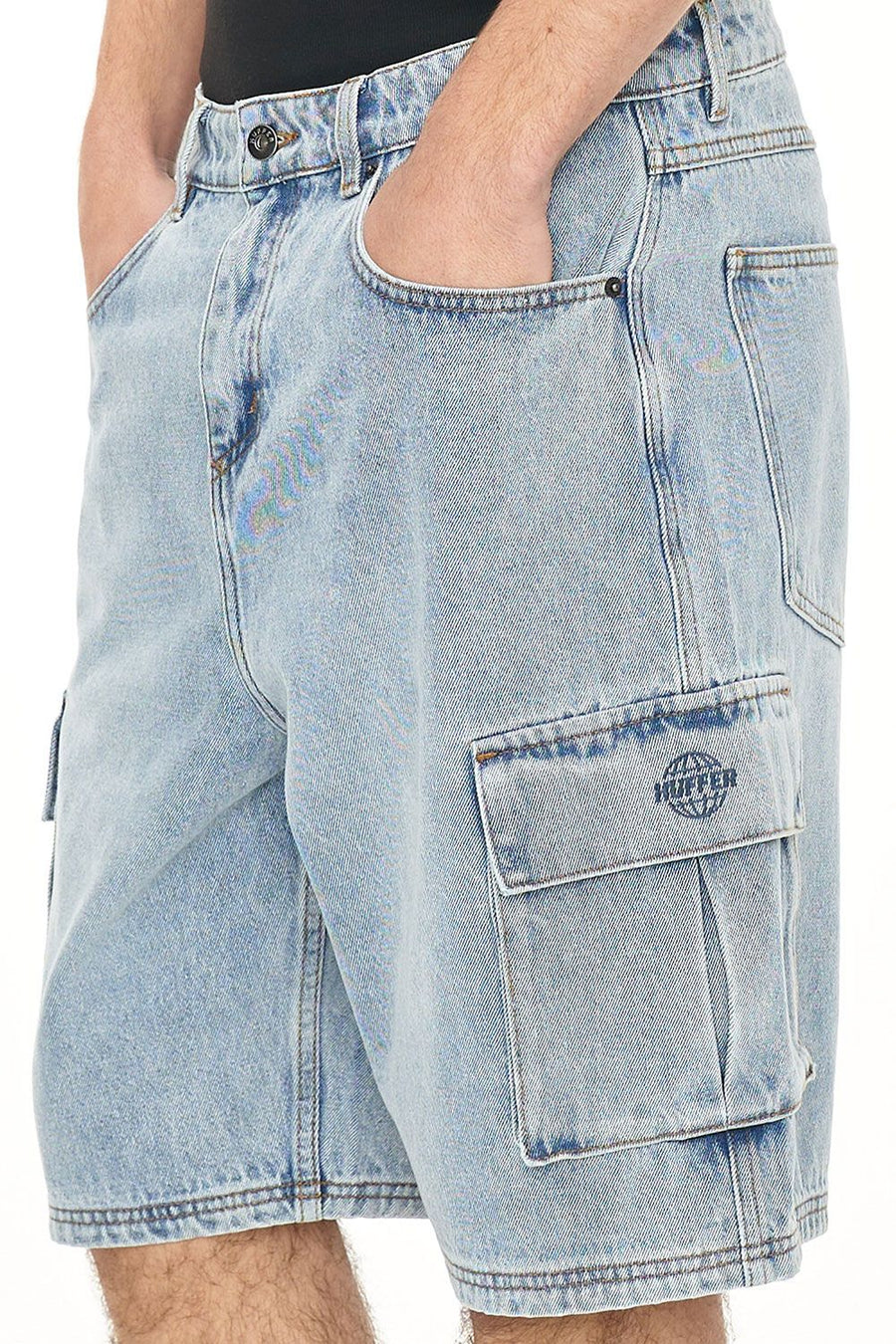 HUFFER 3D CARGO DENIM SHORT - LIGHT WASH - WILDROSE