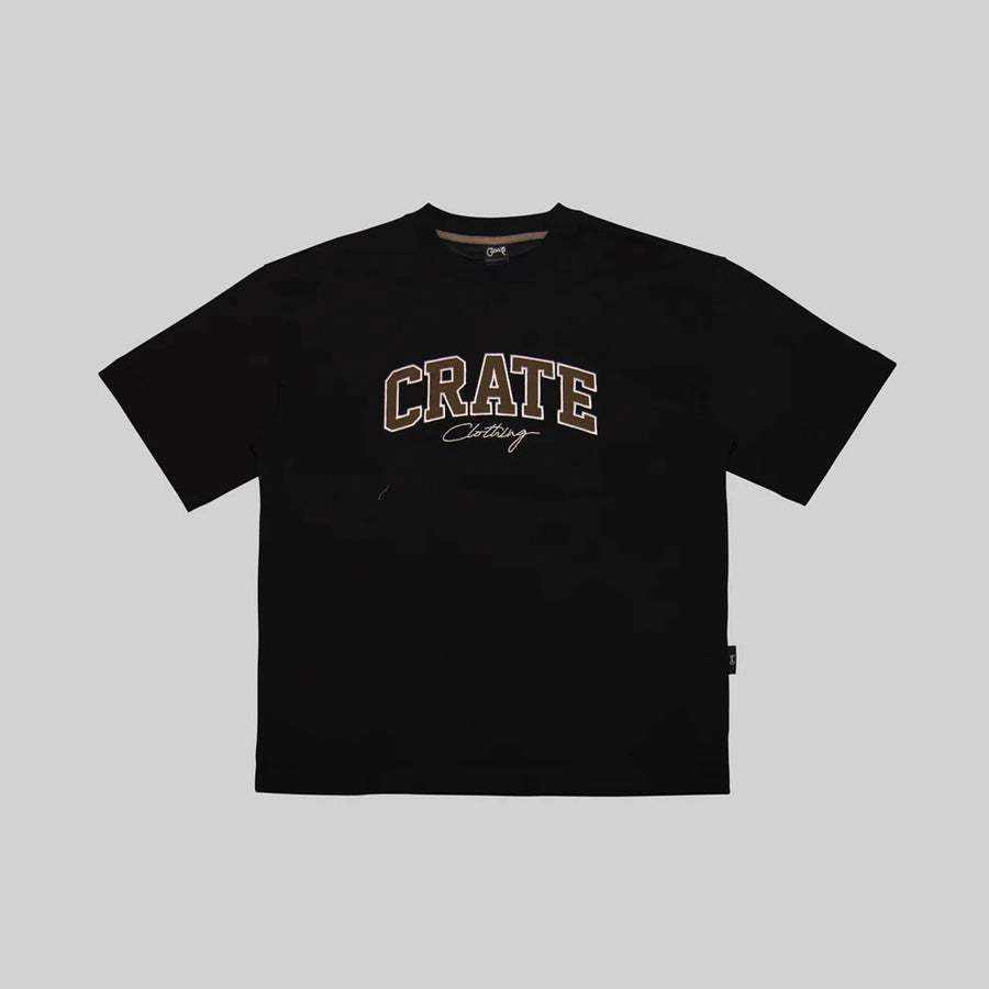 CRATE VARSITY BOX FIT T-SHIRT - BLACK - WILDROSE