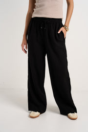 STORIES TO BE TOLD TOWNIE ONYX VELVET STRIPE SIDE WIDE LEG PANTS - WILDROSE