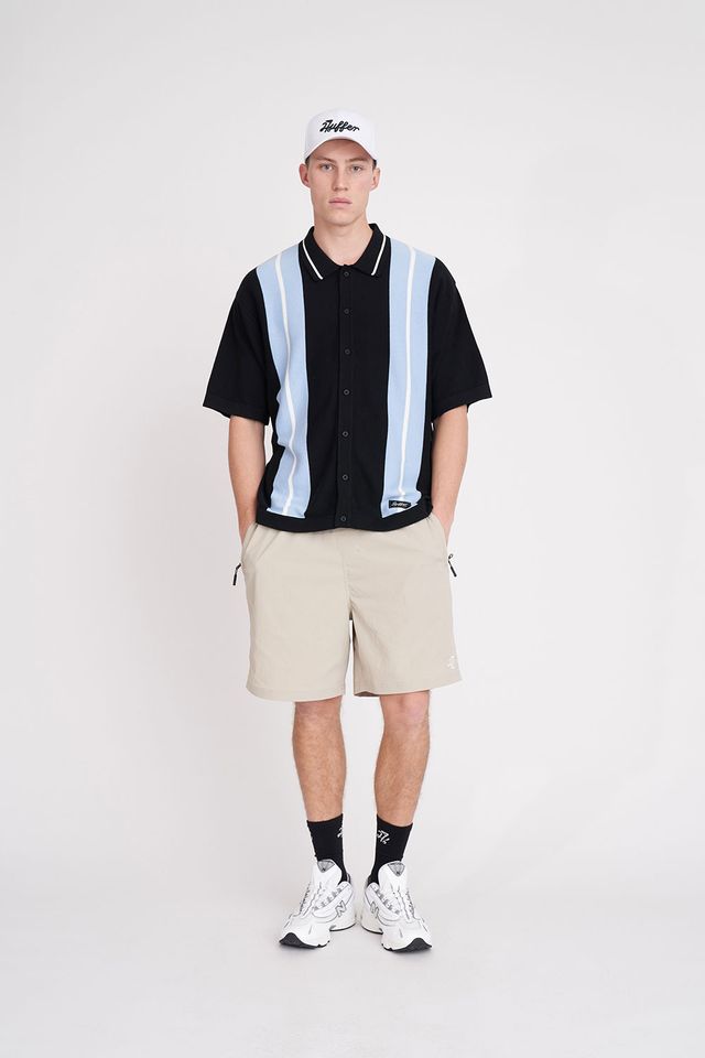 HUFFER MENS BIRDIE KNIT SHIRT - BLACK - WILDROSE