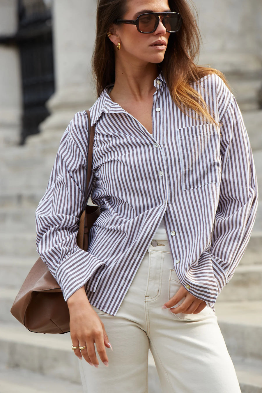 STORIES TO BE TOLD YOU GOT THIS CHOCOLATE STRIPE OVERSIZED SHIRT- WILDROSE