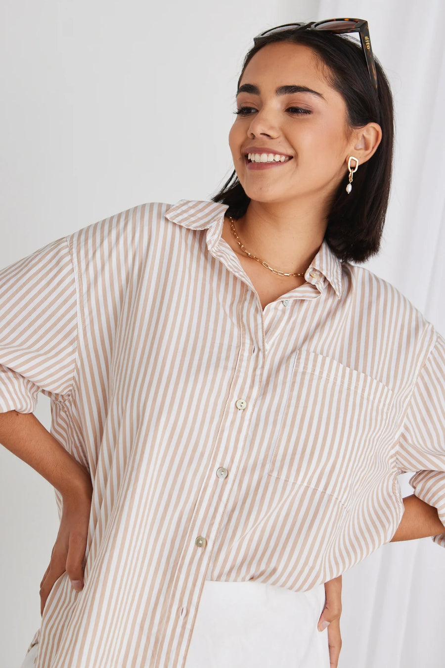 STORIES TO BE TOLD YOU GOT THIS ECRU STRIPE POPLIN OVERSIZED SHIRT - WILDROSE