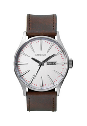 NIXON SENTRY LEATHER WATCH - SILVER/ BROWN